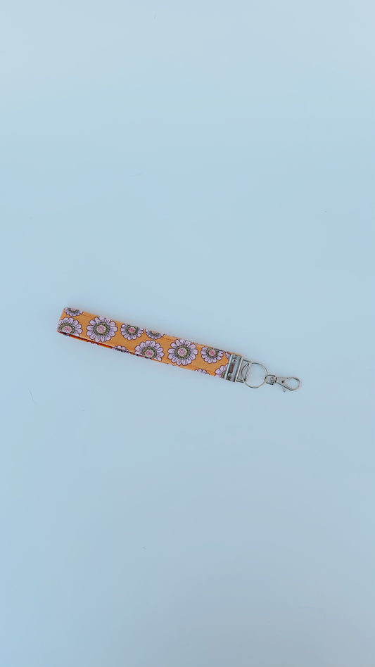 Key Fob Wristlet - Orange Floral